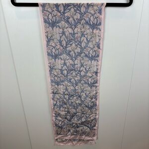 Ginnie Johansen Vintage Silk Scarf Pink Blue Floral Long Rolled Edges Romantic